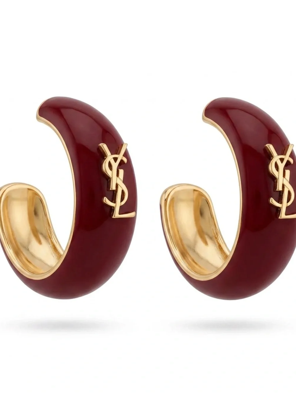 Maroon plastic Hoop Earrings with Gold Accent